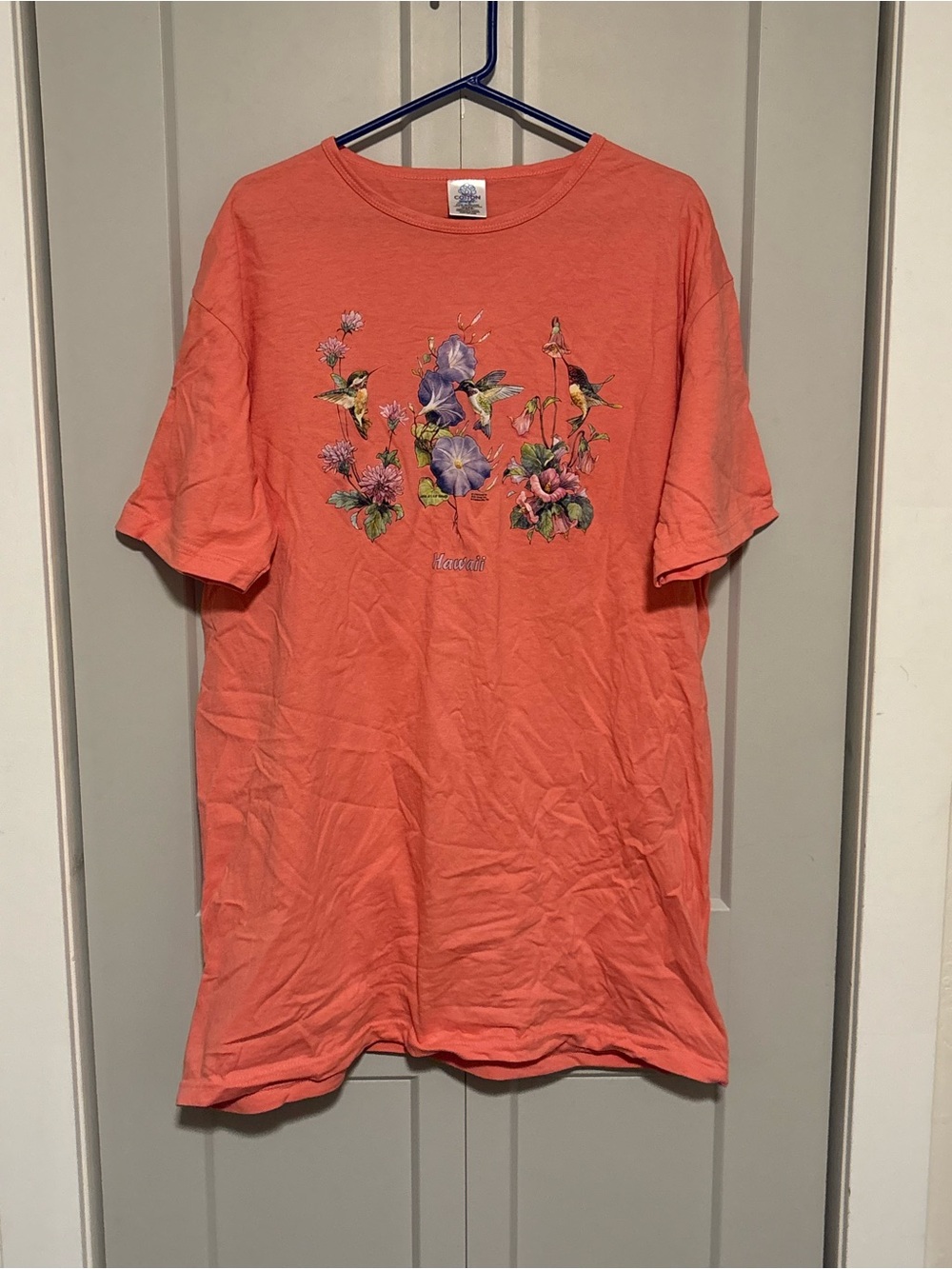 Coral Floral Hummingbird Nightgown/Night Shirt from Hawaii